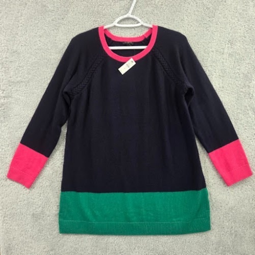 Talbots Colorblock Pullover Sweater Navy Blue Plus Size X 14W/16W NWT Wool Blend